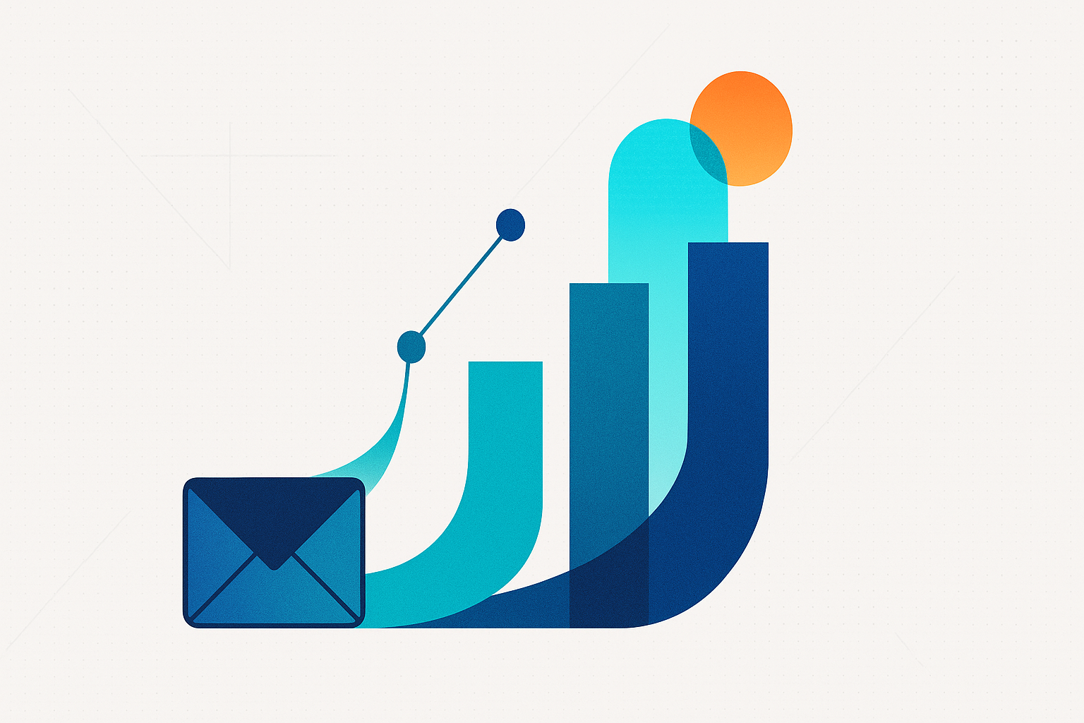 Abstract visualization of email marketing funnel showing conversion optimization flow from inbox to revenue